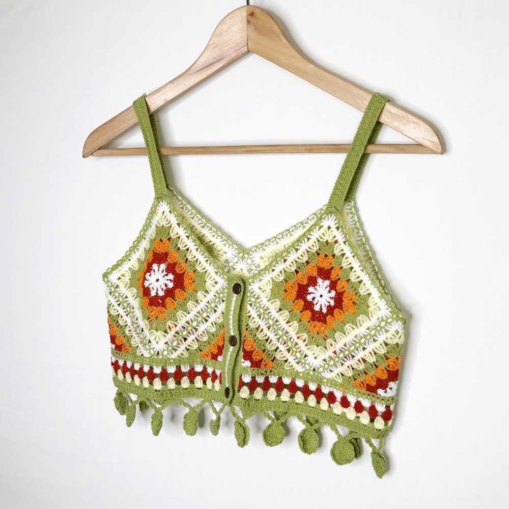Bohemian Crochet, Multicolored Button, Front Top - image 3